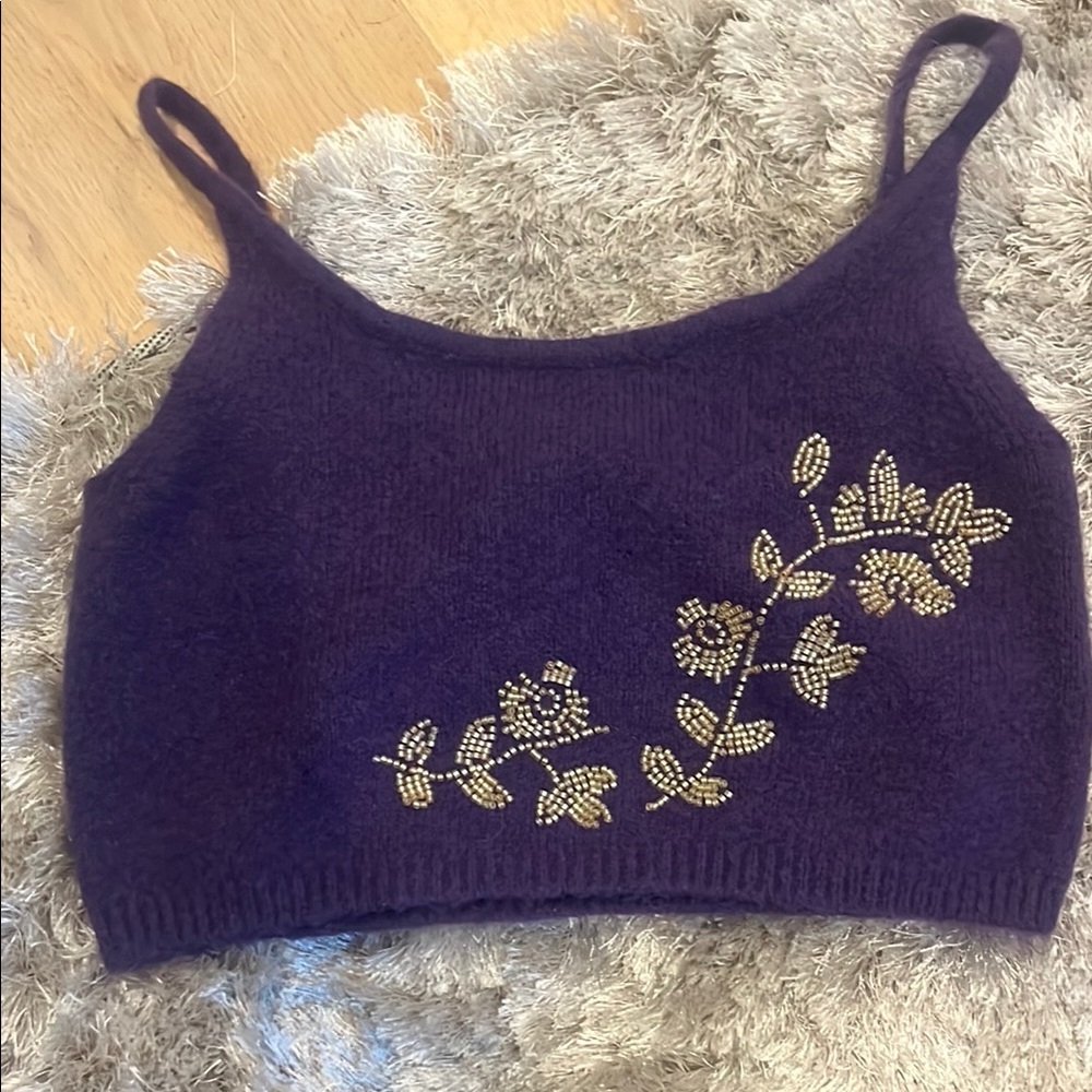 Zara Purple Embellished Sleeveless Camisole